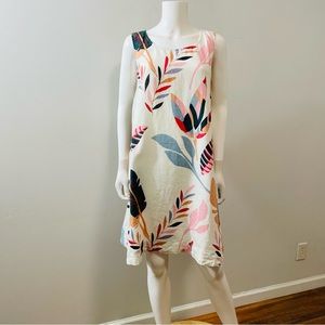 Cynthia Rowley XL Dress 100% Linen Sleeveless Floral A-Line Shift Pockets